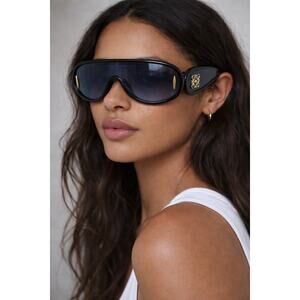 Loewe Anagram Shield Sunglasses Black Oversized Logo Lens Statement Italy